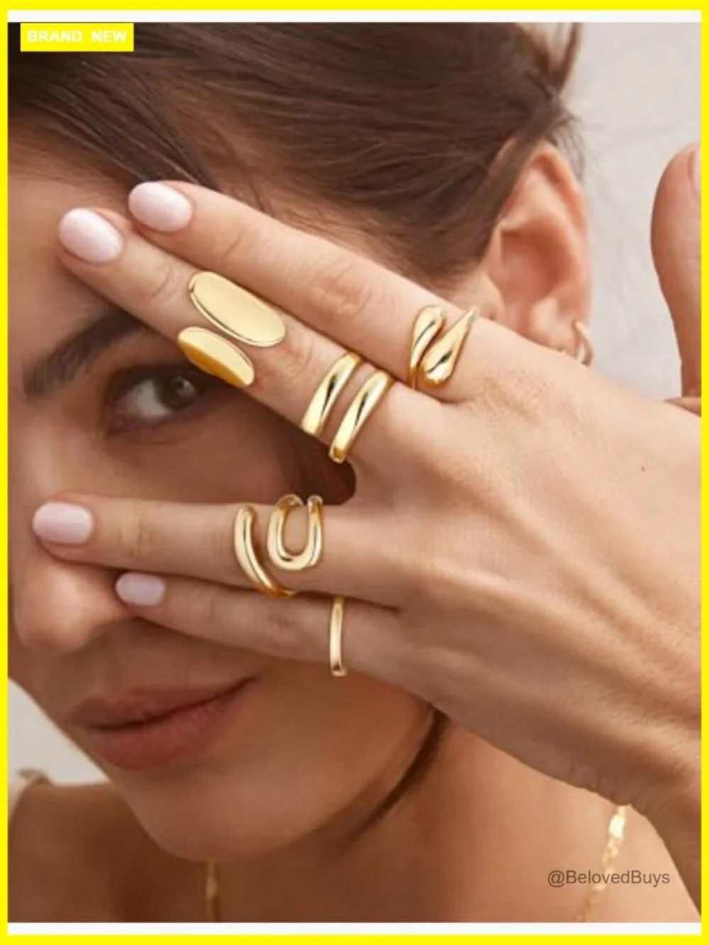 12 Piece Chunky Gold Stackable Rings Set Statement Jewelry Band Non Tarnish